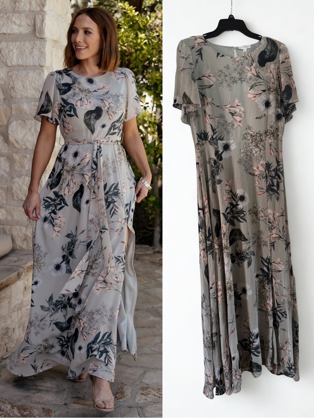 Baltic Born Naomi Floral Chiffon Maxi Dress XL Wedding Guest Pale Blue Floral